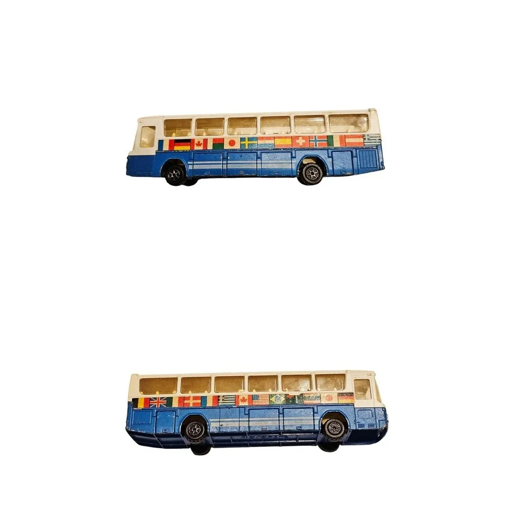 VTG Majorette Mercedes Tour Bus Toy 1/55 Blue‎ White International Flags France